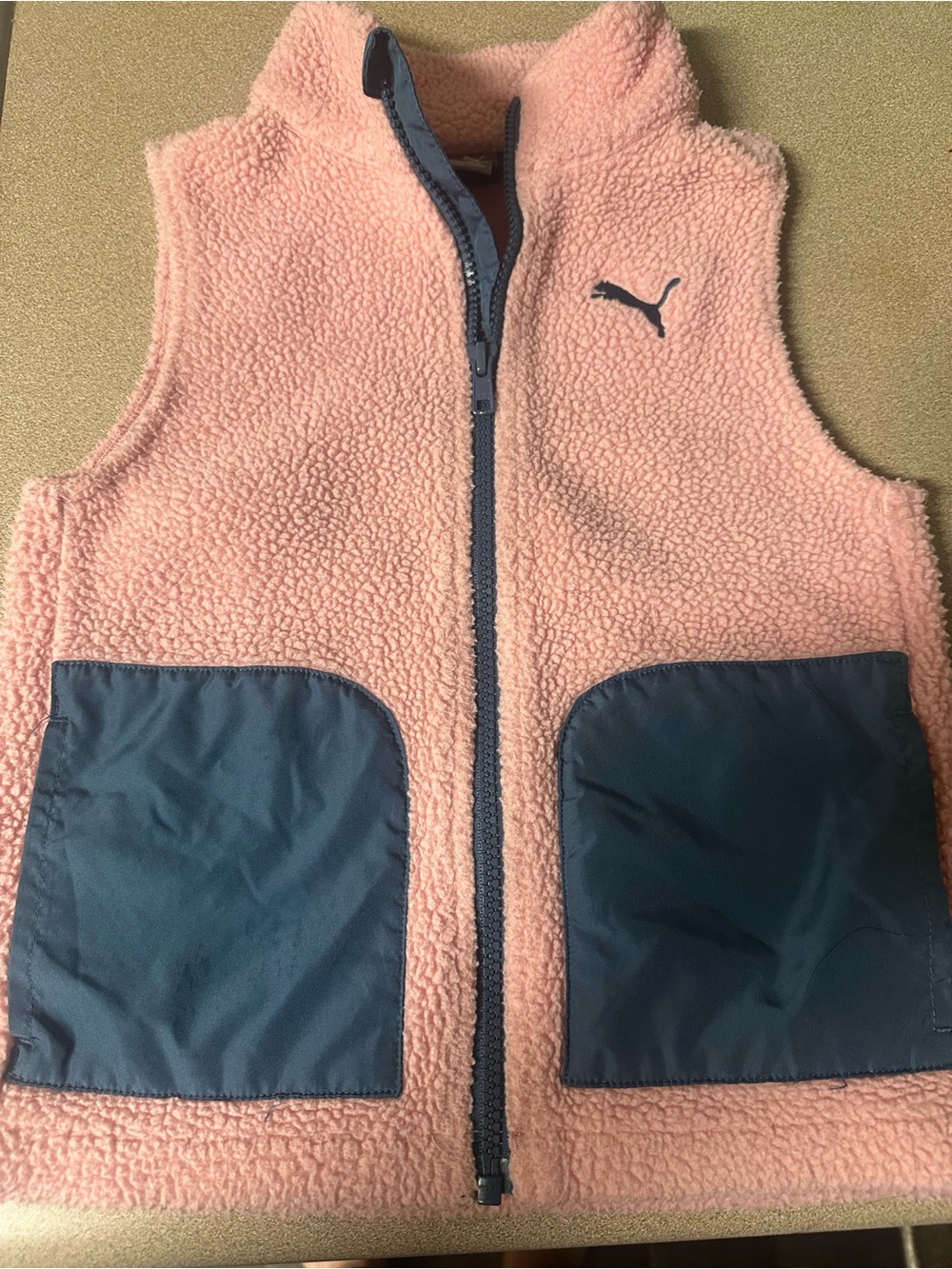 Puma Kids Pink Sherpa Fleece Vest with Navy Pockets